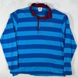 Lacoste Men's Medium Polo Long Sleeve Rugby with Blue and Burgundy Stripes
